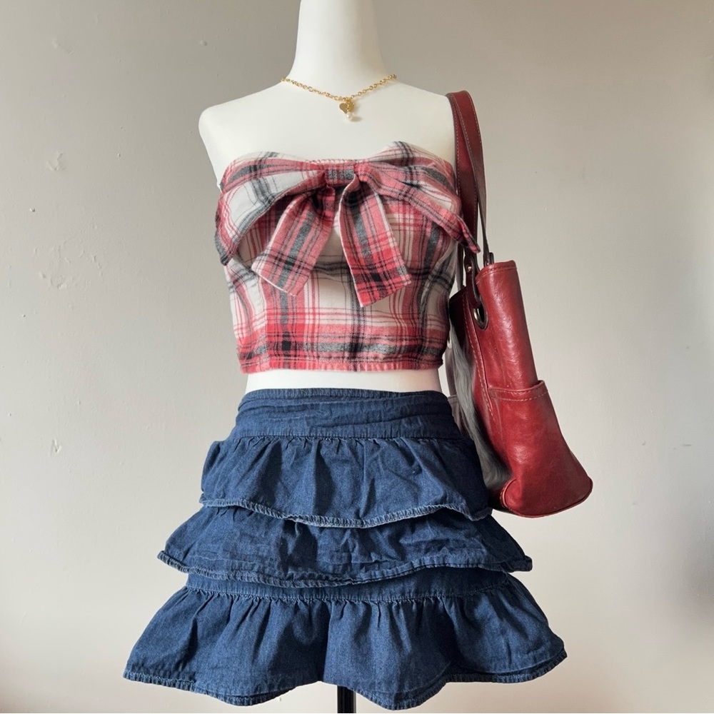plaid bow tube top🌟